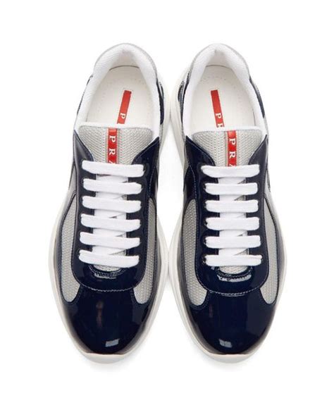 prada navy & silver vernice america's cup sneakers|Shop Blue Prada Online .